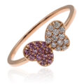 Anello farfalla in oro rosa con zaffiri rosa (ct 0.14) e diamanti (ct 0.12)