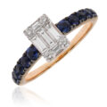 Anello in oro rosa con zaffiri (ct 0,68) e diamanti (ct 0,37)