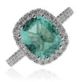 Anello in oro bianco con tormalina paraiba taglio cuscino (1,95 ct) e diamanti taglio brillante (0,48 ct)
