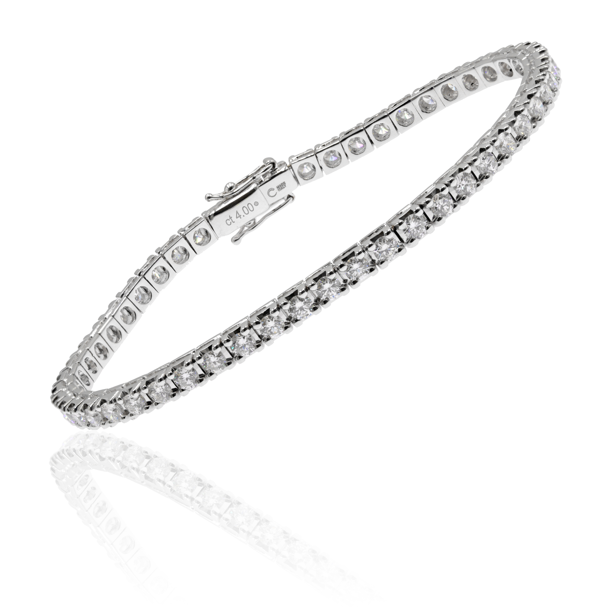 Bracciale tennis in oro bianco 18K con diamanti taglio brillante (ct 4,00)