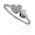 Anello con doppio cuore in oro bianco 18 ct e diamanti taglio brillante ( ct 0,09)