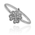 Anello in oro bianco 18 ct e quadrifoglio con diamanti taglio brillante (ct 0,08)