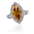 Anello in oro bianco 18 ct con diamante orange taglio marquise e diamanti taglio brillante