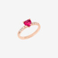 Anello Cuore in oro rosa con  rubino sintetico e diamanti