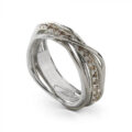 Anello Filodellavita Classic Collection, 7 Fili in Argento 925 arricchito con Palladio o Platino e 16 Diamanti Brown 0.18 ct