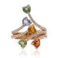 Anello in oro rosa con Zaffiri multicolor e diamanti