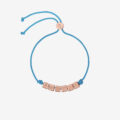 Bracciale simboli con cordino in poliestere blu e scritta "SEMPRE" in argento dorato oro rosa 18K