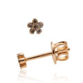 Orecchini fiorellino in oro rosa con diamanti brown (ct 0,07) - 3,5 mm