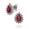Orecchini in oro bianco con rubini (ct 1,06) e diamanti (ct 0,34) - 8 x 11 mm