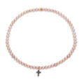 Bracciale elastico con perle rosa e croce con diamanti neri