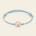 Bracciale con cordino con casa in oro rosa con cuore smaltato azzurro