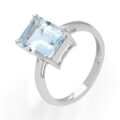 Anello in oro bianco con acquamarina taglio smeraldo (ct 2.95)