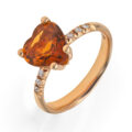 Anello in oro rosa con quarzo citrino taglio cuore e diamanti taglio brillante (ct 3,81)
