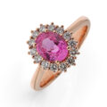 Anello in oro rosa 18 ct con zaffiro rosa (1,62) e diamanti bianchi (0,34 ct)