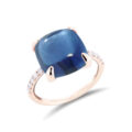 Anello in oro rosa con topazio blu london e diamanti - mod. grande