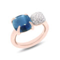 Anello in oro rosa con topazio blu london e diamanti