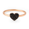 Anello in oro rosa e cuore con diamanti neri (0,08 ct)