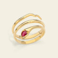 Anello serpente a tre  giri in oro giallo con testa rubino (ct 0,15)
