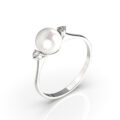 Anello in oro bianco con perla Akoya (6,5 mm) e diamanti