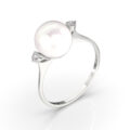 Anello in oro bianco con perla Akoya (8 mm) e diamanti