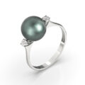 Anello in oro bianco con perla Tahiti (8,5/9) e diamanti (0,04 ct)