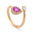 Anello contrariè in oro rosa con zaffiro rosa (0,77 ct) e diamanti (0,26 ct)