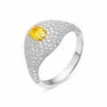 Anello chevalier in oro bianco con diamanti fancy (0,50 ct) e diamanti (1,09 ct)