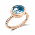 Anello in oro rosa con topazio azzurro sky (2,53 ct) e diamanti (0,21 ct) - mod. medio