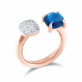 Anello in oro rosa con topazio blu london e diamanti