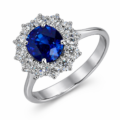 Anello in oro bianco con zaffiro (ct 1.99) e diamanti (ct 0.74)